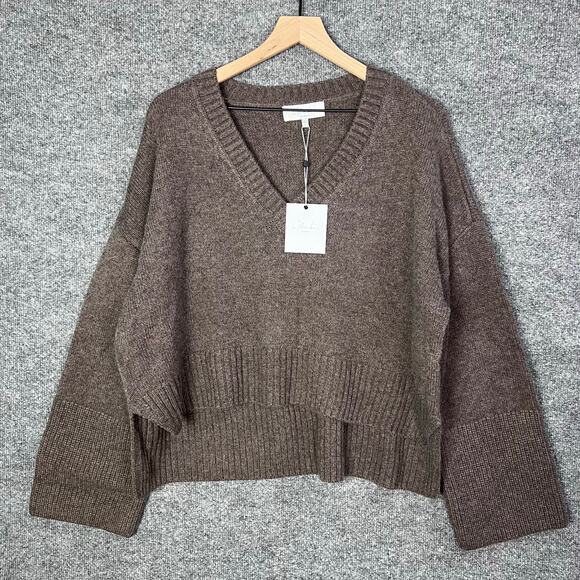 New L'ACADEMIE Corrina V Neck Wool Sweater in Umber Brown Size XL - Picture 1 of 10